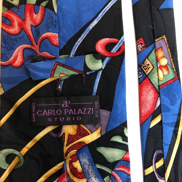 Carlo Palazzi Studio Silk Tie Black Colorful Mens Necktie Office Artistic Fun - Picture 4 of 8